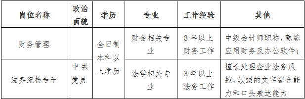 九州体育网(中国)有限公司 财务管理、法务纪检专干公开招聘